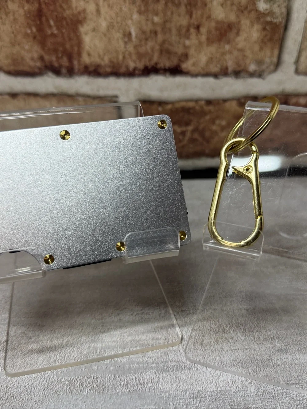 MINIMALIST WALLET | SIlVER w/RIDGE GLD PVD SCREWS +KEYCHAIN